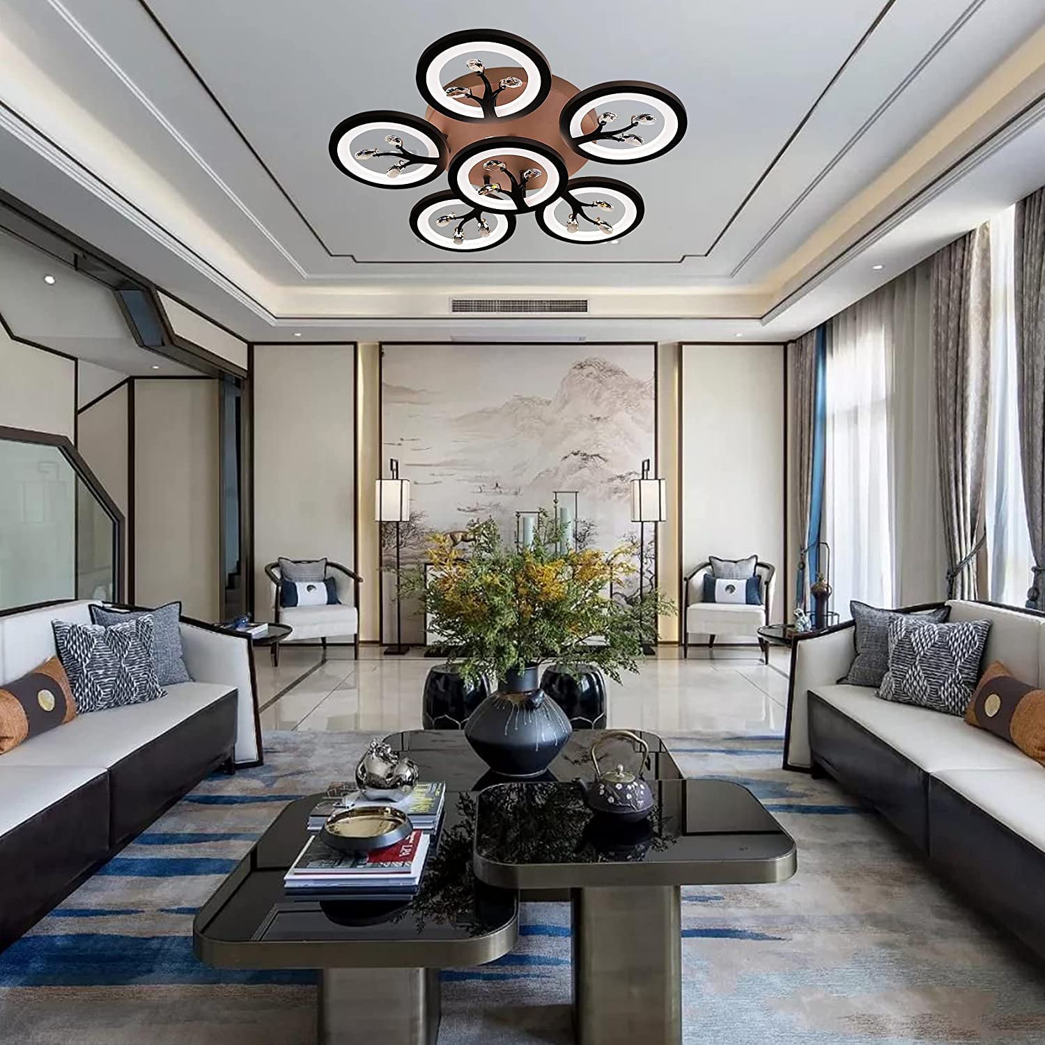 3-in-1 LED Ceiling Chandelier with Bluetooth Speaker – Brown