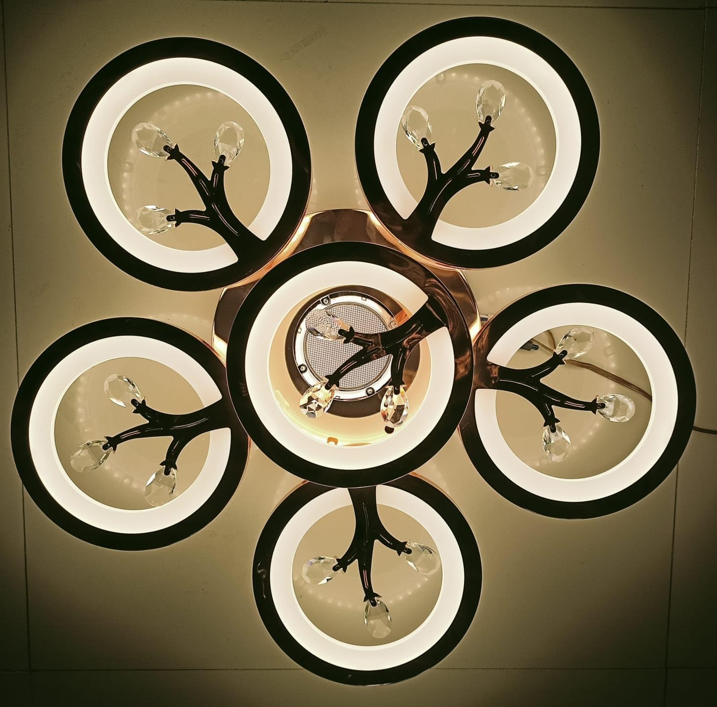 3-in-1 LED Ceiling Chandelier with Bluetooth Speaker – Rose Gold