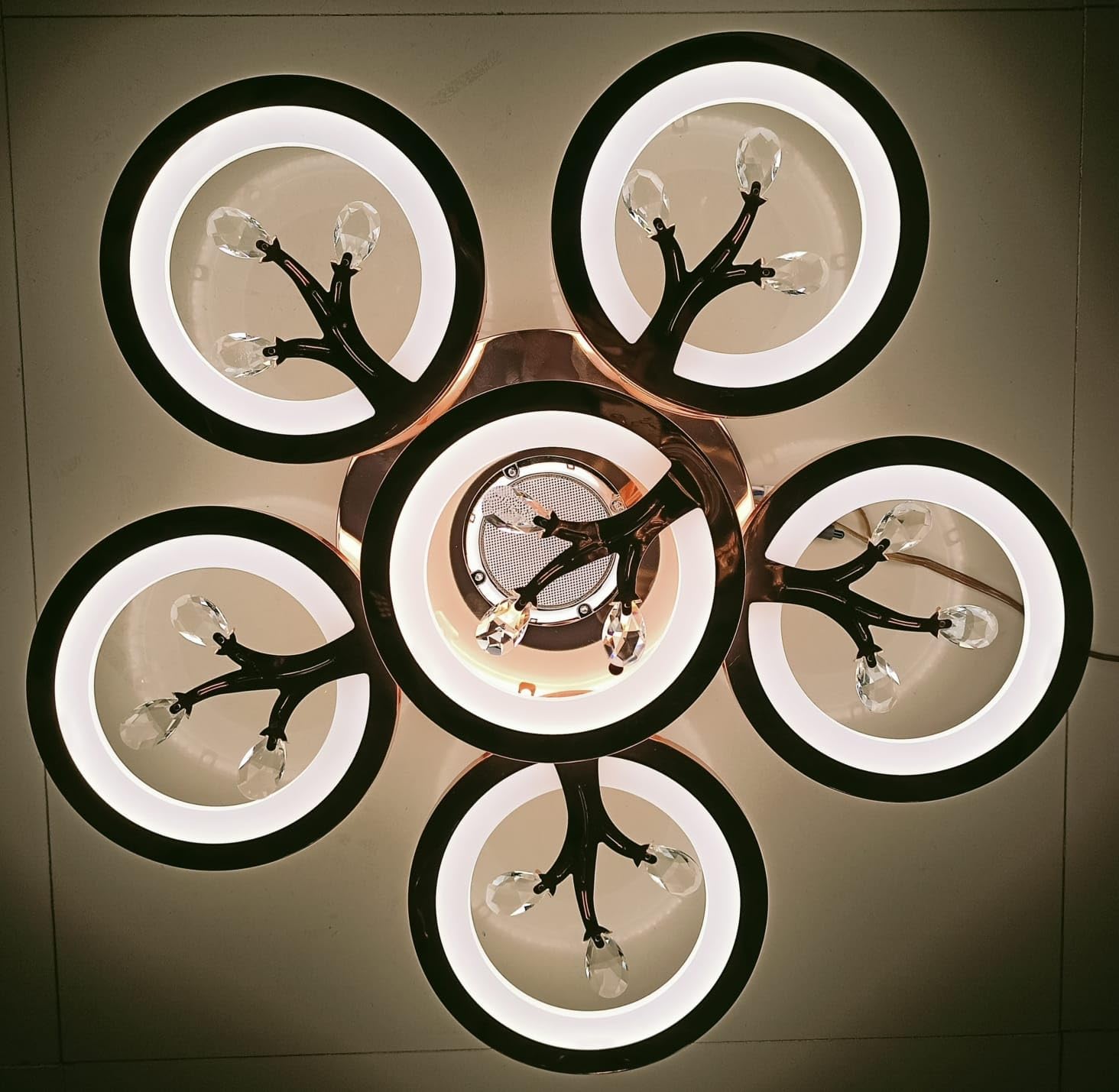 3-in-1 LED Ceiling Chandelier with Bluetooth Speaker – Rose Gold