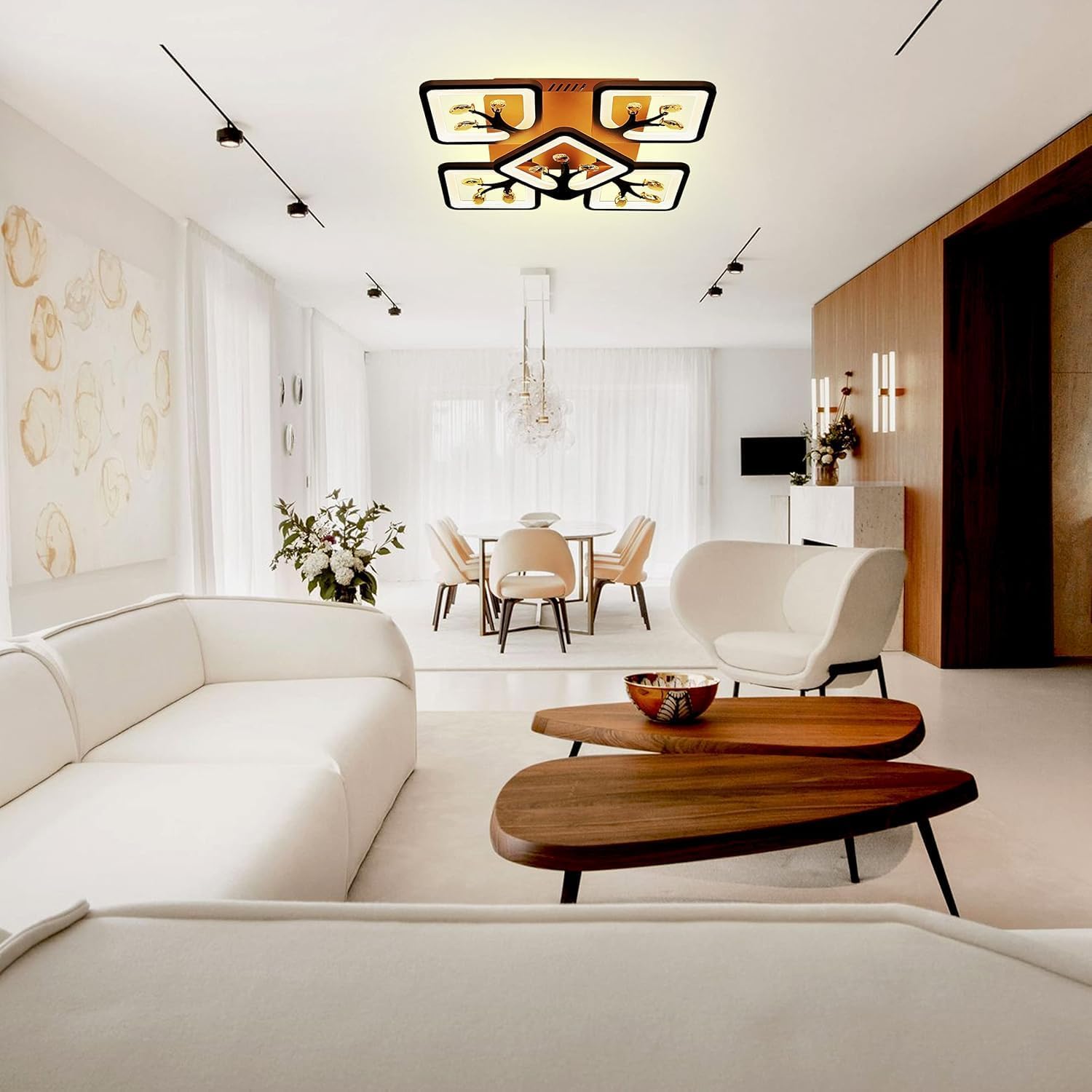 3-in-1 LED Square Ceiling Chandelier – Brown