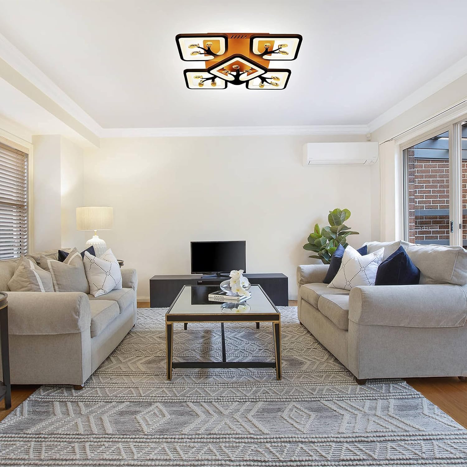 3-in-1 LED Square Ceiling Chandelier – Brown