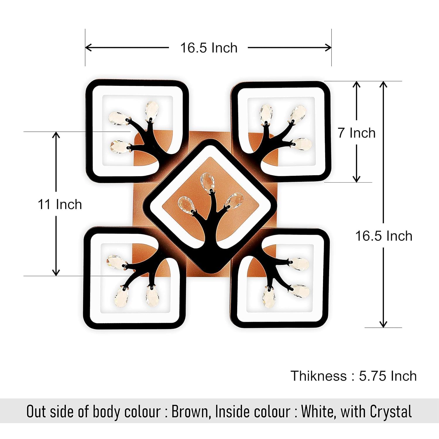 3-in-1 LED Square Ceiling Chandelier – Brown