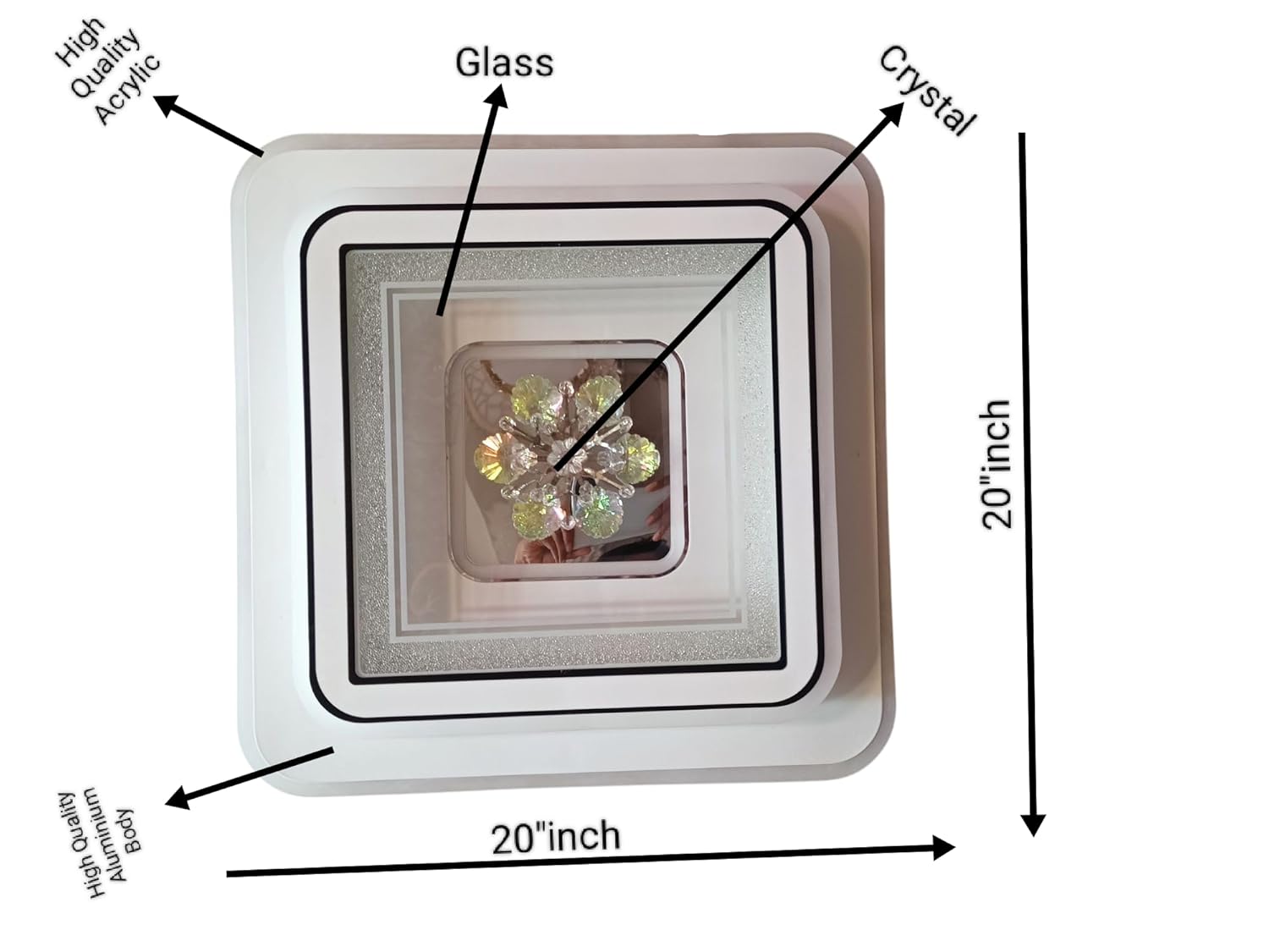 48W 3-in-1 LED Square Ceiling Chandelier – 20x20 Inch