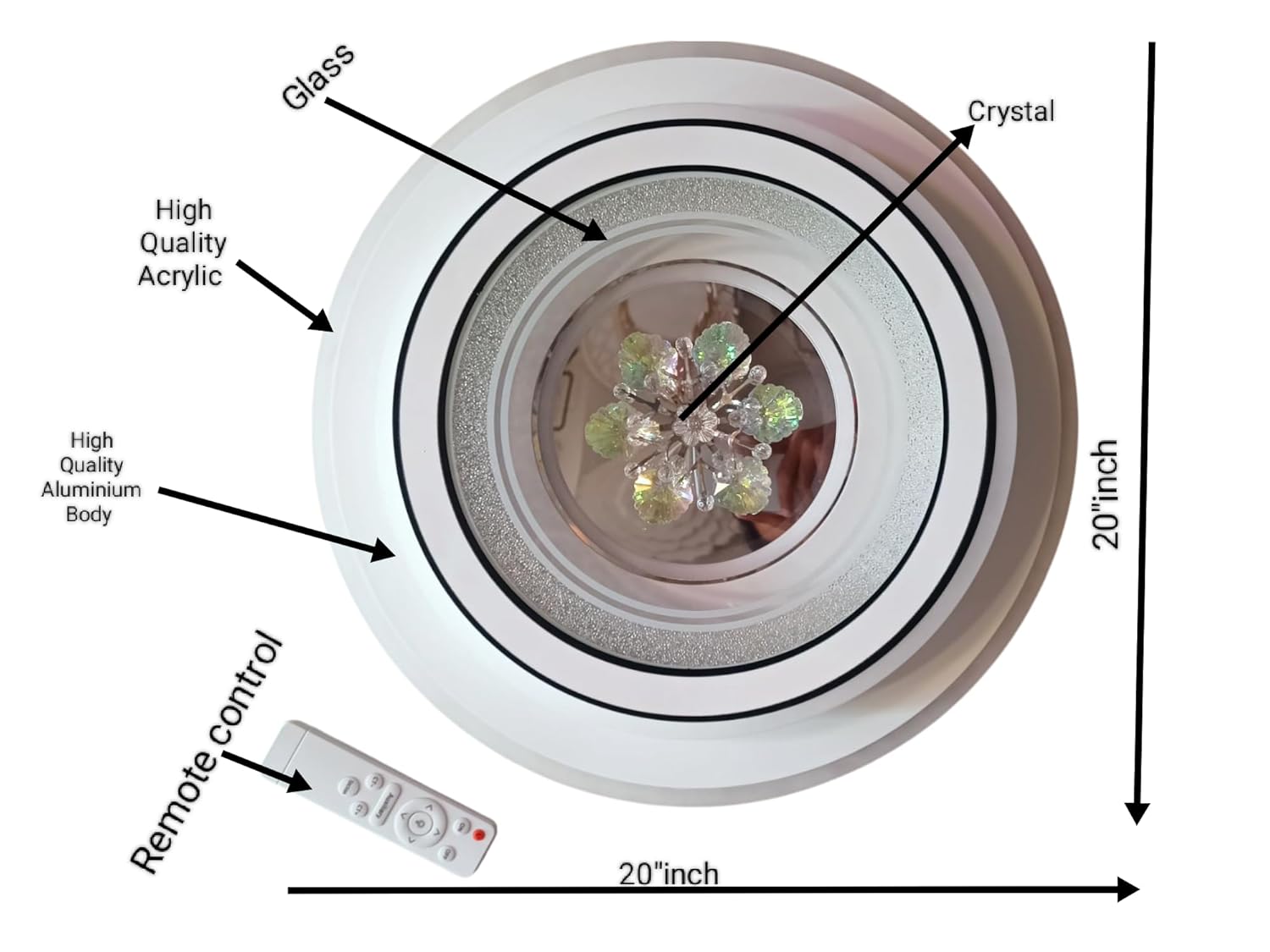 48W 3-in-1 LED Round Ceiling Chandelier – 20 Inch