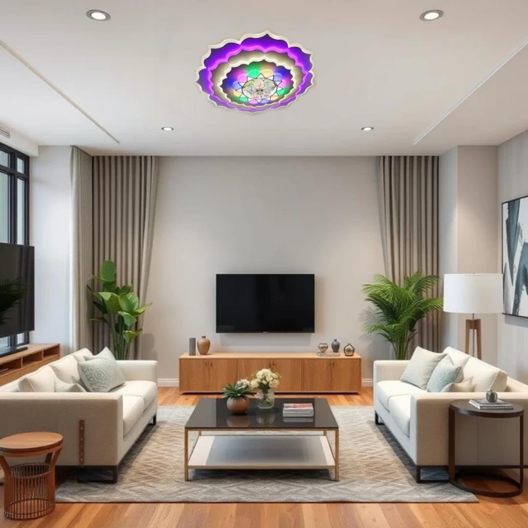 48W 3-in-1 LED Round Ceiling Chandelier – Multicolored Design