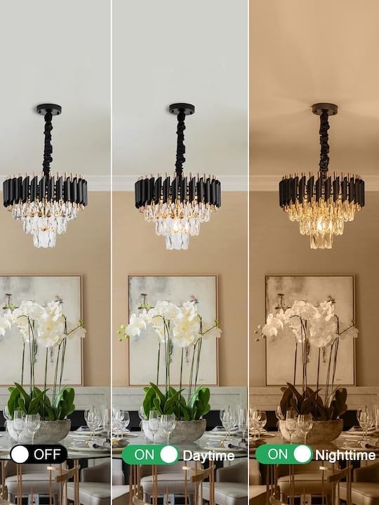 3-Tier LED Crystal Chandelier – Black & Gold (400mm)