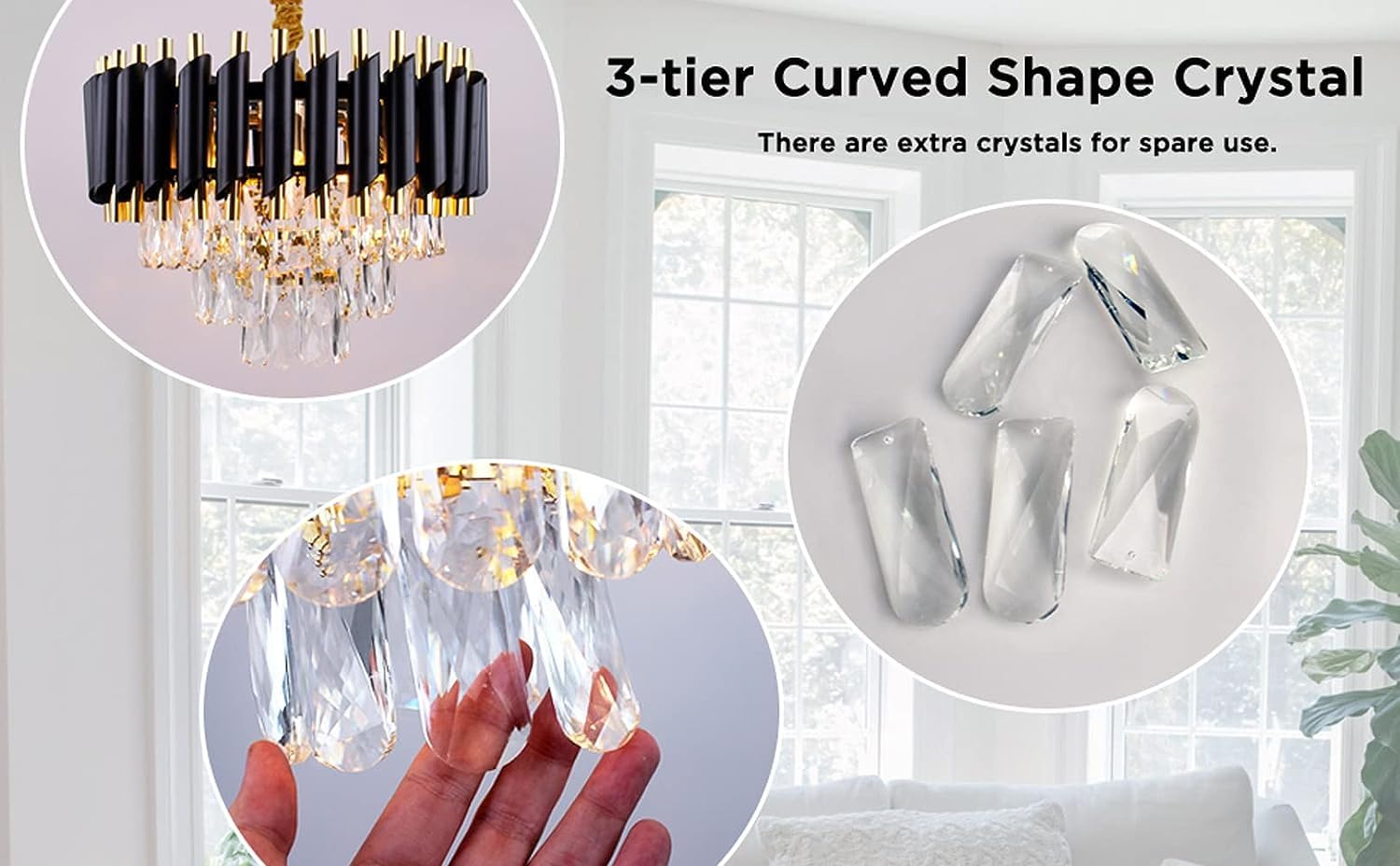 3-Tier LED Crystal Chandelier – Black & Gold (400mm)