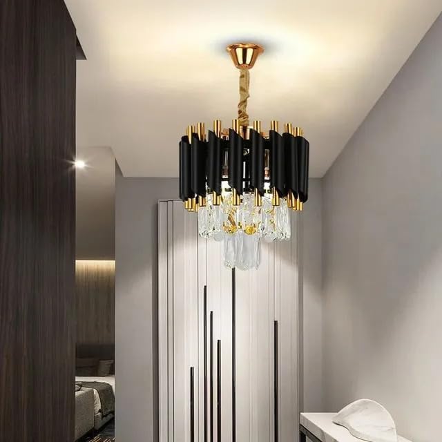 K9 Crystal LED Pendant Chandelier – Black & Gold (300mm)