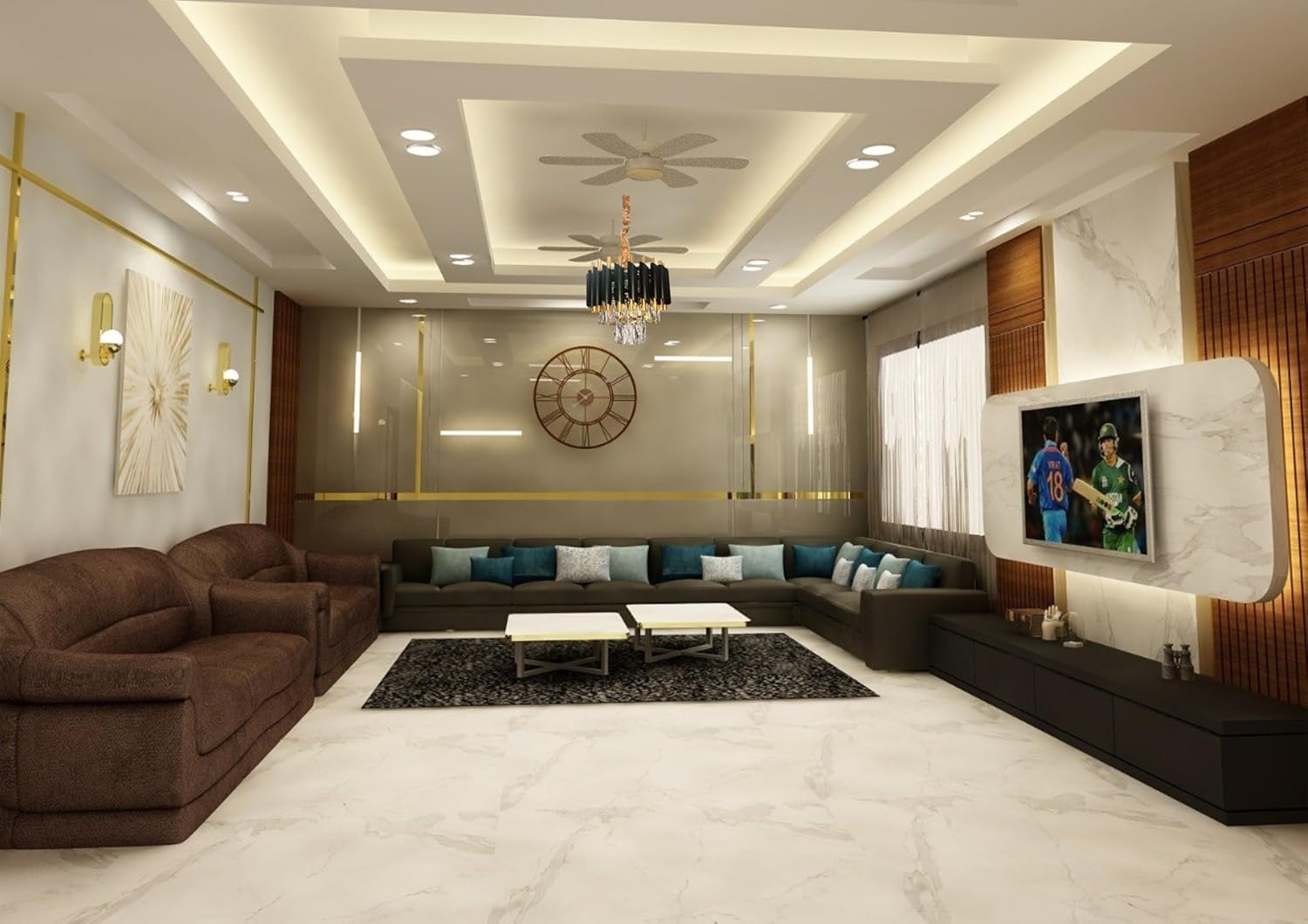 K9 Crystal LED Pendant Chandelier – Black & Gold (300mm)