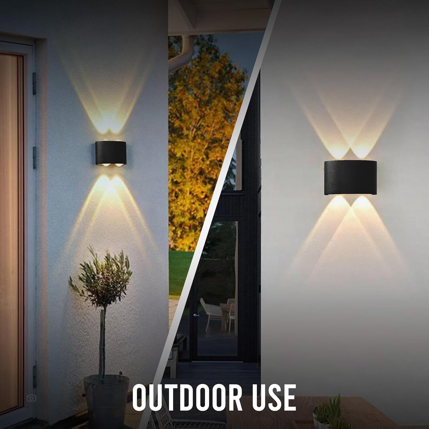 4-Way LED Wall Light – Black (2 Up 2 Down, Waterproof)