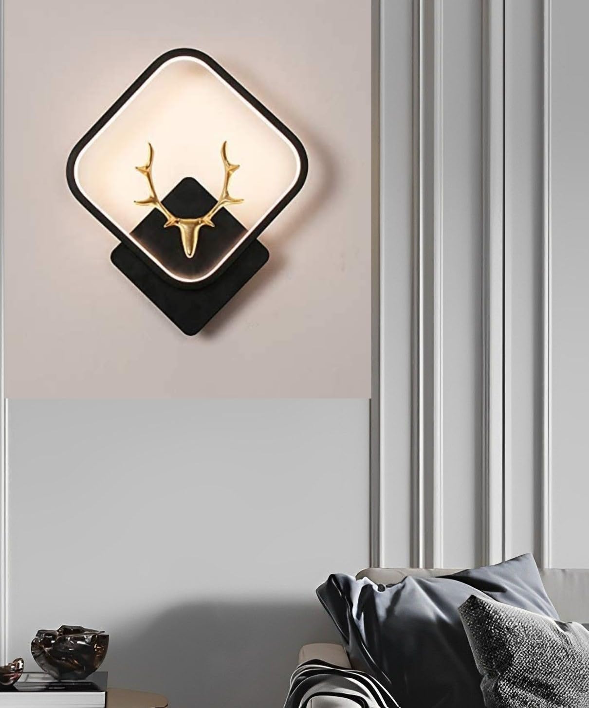 Luxurious Deer Wall Lamp – Black Square with 3-Color Adjustable LED