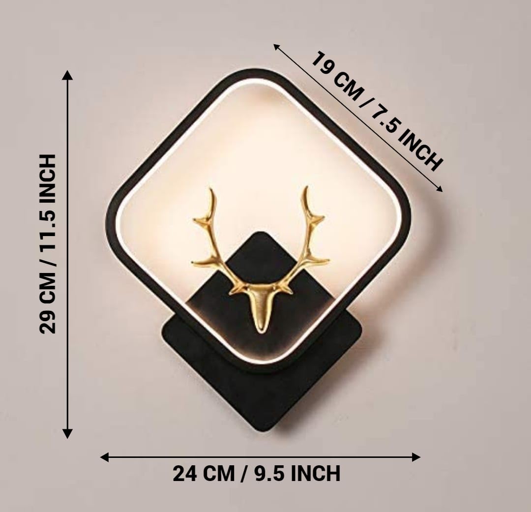 Luxurious Deer Wall Lamp – Black Square with 3-Color Adjustable LED