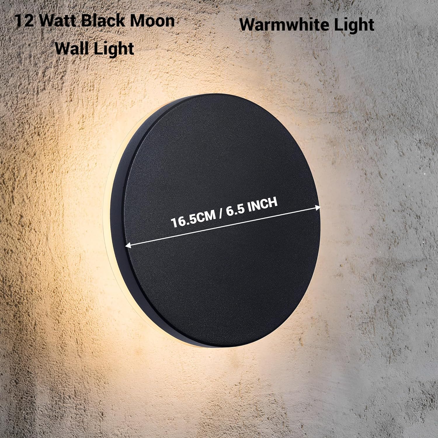 Black Moon Wall Lamp – 12W Aluminium Indoor/Outdoor Light (Warm White)