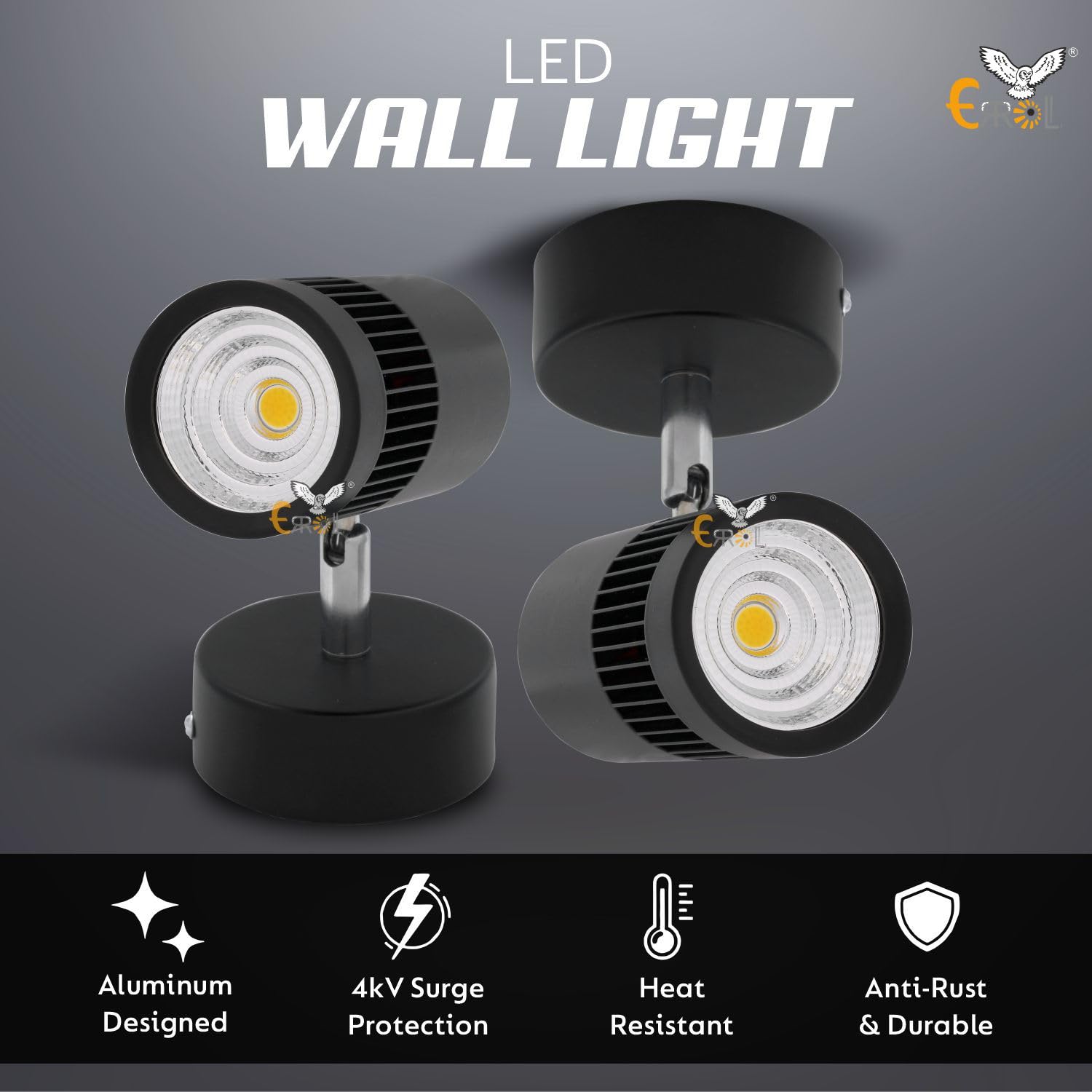 6W Adjustable Spot Light – Black Aluminium Focus Light for Wall or Ceiling (Warm White)