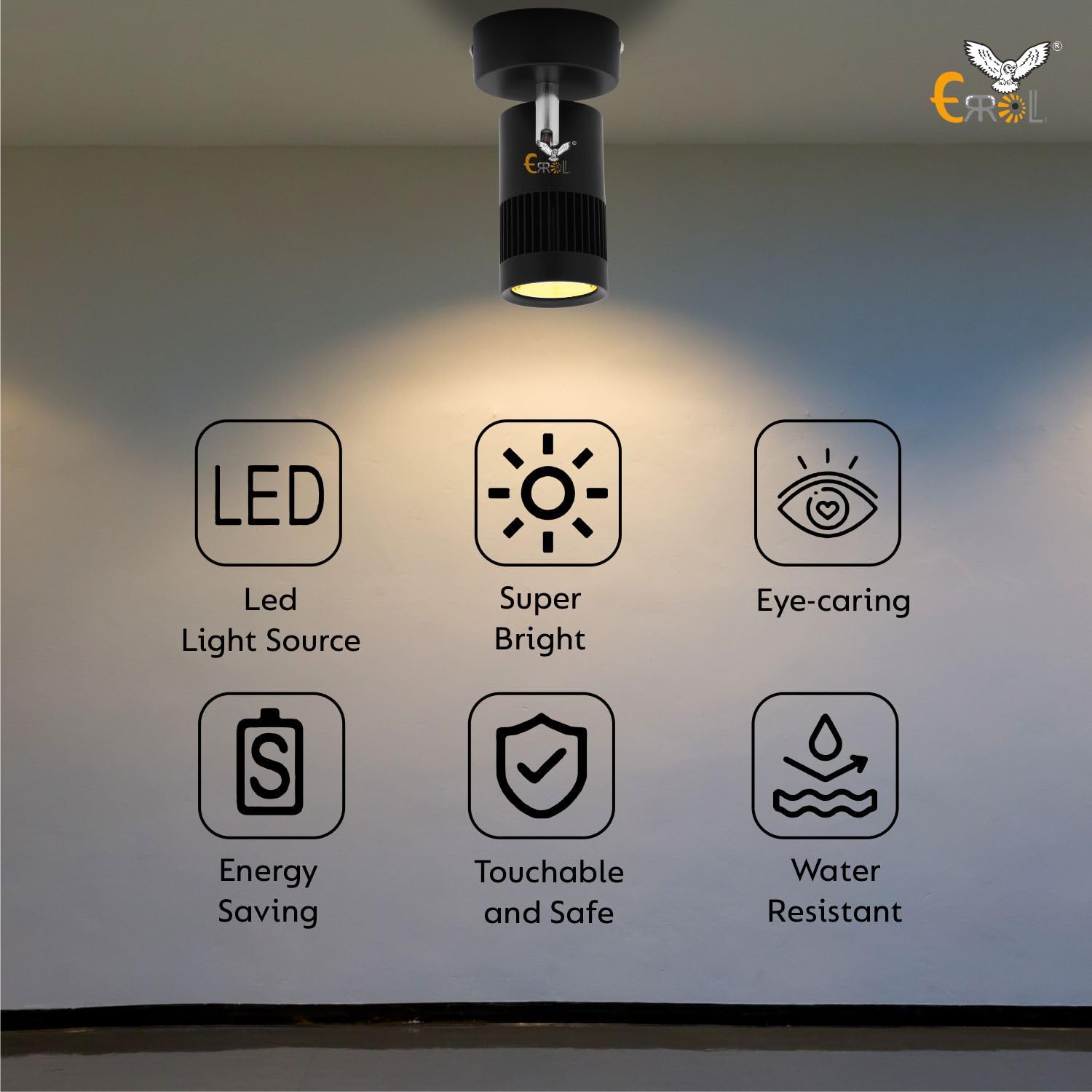 6W Adjustable Spot Light – Black Aluminium Focus Light for Wall or Ceiling (Warm White)