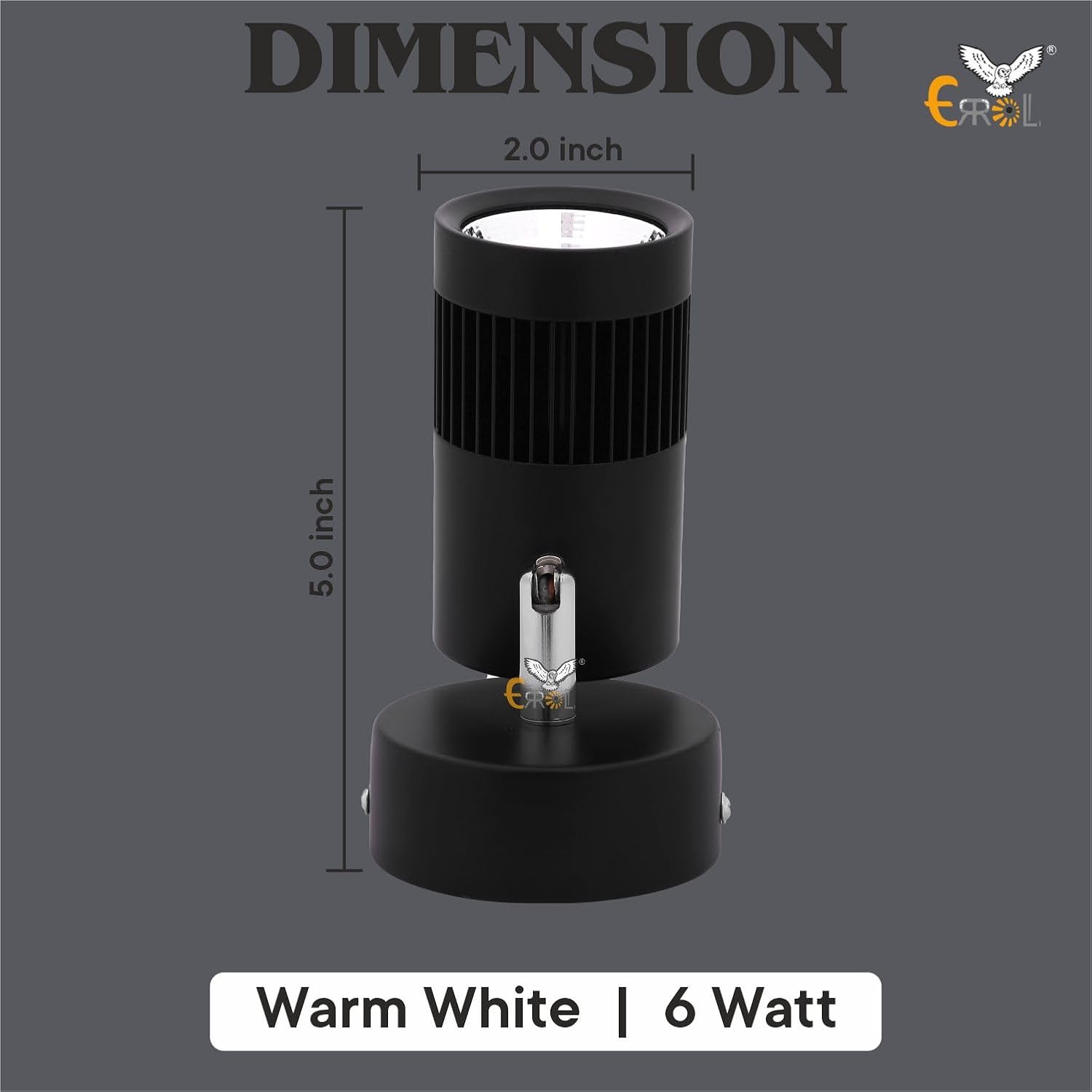 6W Adjustable Spot Light – Black Aluminium Focus Light for Wall or Ceiling (Warm White)