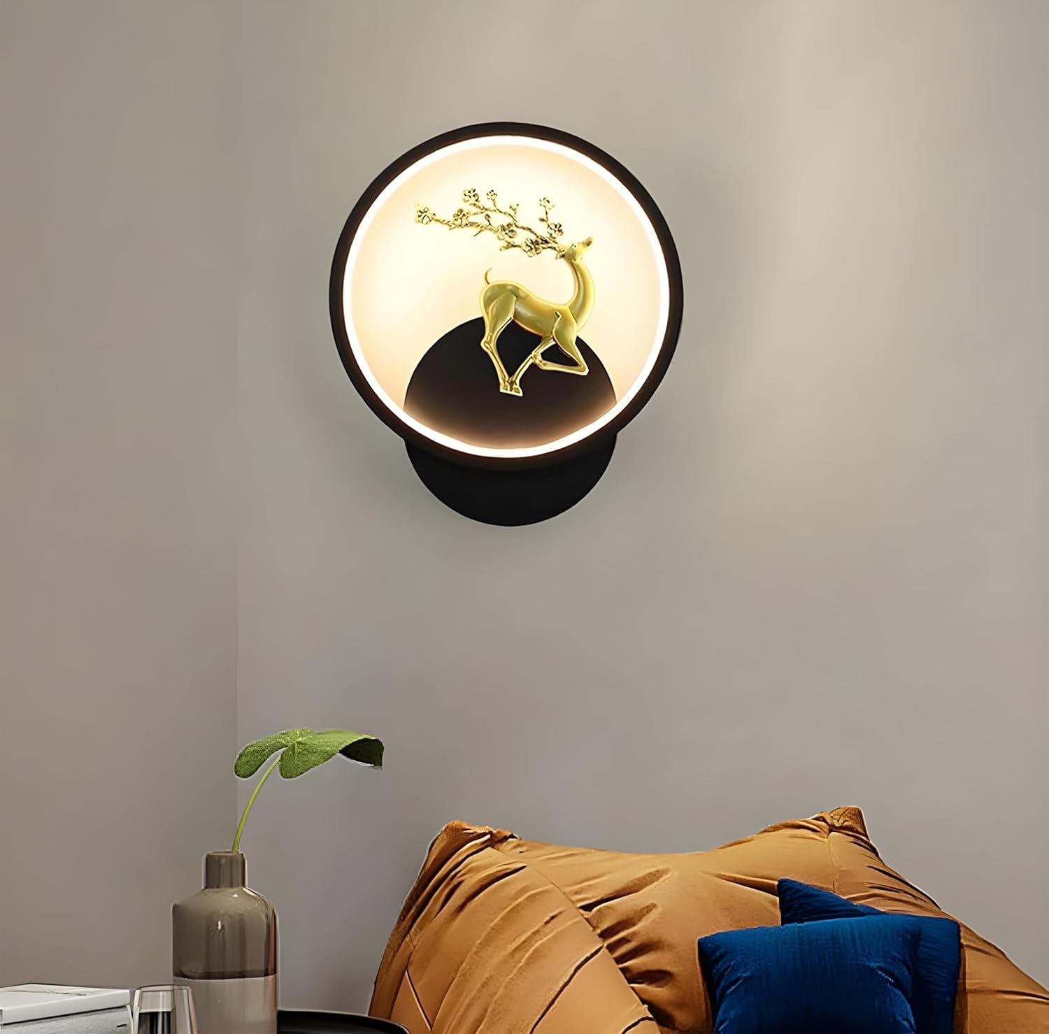 Home Decor LED Fancy Wall Light, Night Lamp, Decorative Lamp, (Black Deer Round)