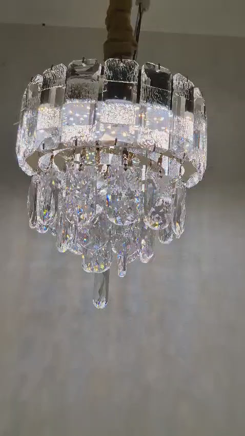 Round Crystal Chandelier – Golden Finish (200mm, 24W LED)